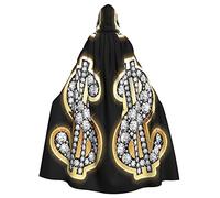 RFSHOP Cape de costume pour homme et adulte avec signe du dollar doré - 149,9 cm - Cape d'Halloween de sorcière - Cape à capuche - Costume unise