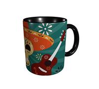 RFSHOP Mexico Sugar Skull Floral Ukulélé Tasse à café en céramique 325 ml Tasse à thé pour bureau et cuisine