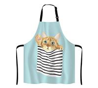 RFSHOP Tablier de cuisine réglable en forme de chat avec motif chat amusant dans une poche rayée pour homme et femme, photo, taille unique