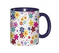 RFSHOP Tasse à café avec arrangement floral coloré avec smiley pois et cercles composition abstraite rose 325 ml tasse à thé en céramique avec poignée pour la maison, le bureau, Noël, anniversaire