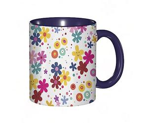 RFSHOP Tasse à café avec arrangement floral coloré avec smiley pois et cercles composition abstraite rose 325 ml tasse à thé en céramique avec poignée pour la maison, le bureau, Noël, anniversaire