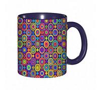 RFSHOP Tasse à café géométrique coloré avec cercles psychédéliques arc-en-ciel abstraits, tourbillons jaunes et violets, 325 ml, tasse à thé en céramique avec poignée pour la maison, le bureau, Noël,