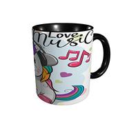 RFSHOP Tasse à café humoristique en céramique avec motif de vache et licorne I Love Music - 325 ml - Pour le bureau et la maison
