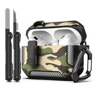 RFUNGUANGO Compatible avec AirPods Pro 2 Coque de avec kit de Nettoyage, Coque de Militaire à Coque Dure avec Serrure Compatible avec l'Coque AirPods Pro(2023/2022/2019),Peinture de Camouflage Noire