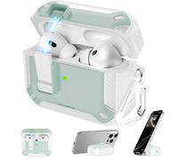 RFUNGUANGO Coque compatible avec AirPods Pro 2ème génération avec support de téléphone et fonction d'aspiration magnétique arrière compatible, convient aux coques AirPods Pro 2, blanc + vert menthe