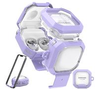 RFUNGUANGO Coque en Fibre de Carbone Avec Verrou pour Samsung Galaxy Buds 2 Pro/Pro/Live/2/FE - Protection Améliorée, Violet Clair