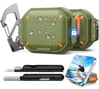RFUNGUANGO Coque étanche IP68 pour AirPods Pro 3 - Coque de protection de qualité militaire avec verrou de sécurité, porte-clés, support de téléphone et kit de nettoyage (vert)