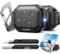 RFUNGUANGO Coque étanche IP68 pour AirPods Pro 3 - Coque de protection de qualité militaire avec verrou de sécurité, porte-clés, support de téléphone et kit de nettoyage (noir)