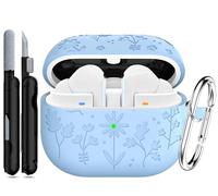 RFUNGUANGO Coque gravée à Motif Floral Compatible avec Samsung Galaxy Buds 3 et Galaxy Buds 3 Pro, Jolie Coque de Protection complète en Silicone Souple,Bleu Clair