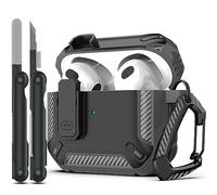 RFUNGUANGO Coque pour AirPods 3e avec kit de Nettoyage, Armure de Protection Rigide Militaire avec verrou pour boîtier de Charge AirPod Gen 3 2021, LED Avant Visible,Gris
