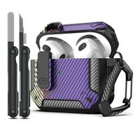RFUNGUANGO Coque pour AirPods 3e avec kit de Nettoyage, Armure de Protection Rigide Militaire avec verrou pour boîtier de Charge AirPod Gen 3 2021,Fibre de Carbone Violet