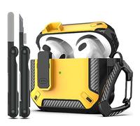RFUNGUANGO Coque pour AirPods 3e avec kit de Nettoyage, Armure de Protection Rigide Militaire avec verrou pour boîtier de Charge AirPod Gen 3 2021, LED Avant Visible,Jaune
