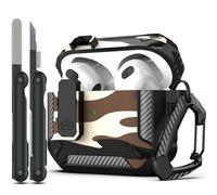 RFUNGUANGO Coque pour AirPods 3e avec kit de Nettoyage, Armure de Protection Rigide Militaire avec verrou pour boîtier de Charge AirPod Gen 3 2021,Camouflage désert