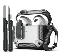 RFUNGUANGO Coque pour AirPods 3e avec kit de Nettoyage, Armure de Protection Rigide Militaire avec verrou pour boîtier de Charge AirPod Gen 3 2021,Argent