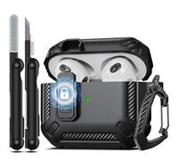 RFUNGUANGO Coque pour AirPods 3e avec kit de Nettoyage, Armure de Protection Rigide Militaire avec verrou pour boîtier de Charge AirPod Gen 3 2021, LED Avant Visible,Noir