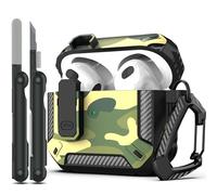 RFUNGUANGO Coque pour AirPods 3e avec kit de Nettoyage, Armure de Protection Rigide Militaire avec verrou pour boîtier de Charge AirPod Gen 3 2021,Camouflage forêt Tropicale