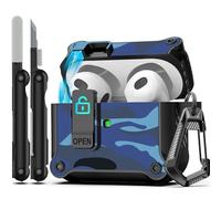 RFUNGUANGO Coque pour Airpods 3ème génération, Clip de Fermeture sécurisé, Corps Complet résistant aux Chocs, Compatible avec AirPod 3ème génération 2021,Camouflage Bleu