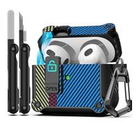 RFUNGUANGO Coque pour Airpods 3ème génération, Clip de Fermeture sécurisé, Corps Complet résistant aux Chocs, Compatible avec AirPod 3ème génération 2021,Bleu Fibre de Carbone