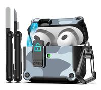 RFUNGUANGO Coque pour Airpods 3ème génération, Clip de Fermeture sécurisé, Corps Complet résistant aux Chocs, Compatible avec AirPod 3ème génération 2021,Camouflage Gris Clair