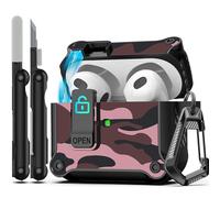 RFUNGUANGO Coque pour Airpods 3ème génération, Clip de Fermeture sécurisé, Corps Complet résistant aux Chocs, Compatible avec AirPod 3ème génération 2021,Camouflage Rouge