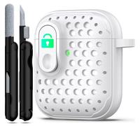 RFUNGUANGO Coque pour AirPods avec kit de Nettoyage, Design de Verrouillage Anti-Chute, Protection puissante Contre Les Chutes, Style Creux personnalisé avec Apple AirPods 2ème/1ère Coque,Blanc