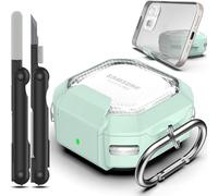 RFUNGUANGO Étui avec support en fibre de carbone - Design verrouillable, compatible avec Samsung Galaxy Buds 2 Pro/Pro/Live/2/FE (2023), vert menthe