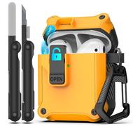 RFUNGUANGO Étuis Compatible avec Airpods 2ème et 1ère génération Pop-up Automatique avec Clip de Verrouillage de sécurité, Coque Rigide Antichoc sur Tout Le Corps,Jaune