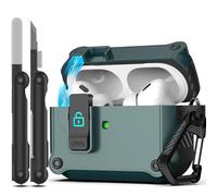 RFUNGUANGO pour AirPods Pro 2ème Coque(2023/2022/2019) avec Clip de Verrouillage sécurisé, Coque Pop-up Automatique intégrale résistante aux Chocs, Coque de Protection Rigide,Aiguille de pin Vert