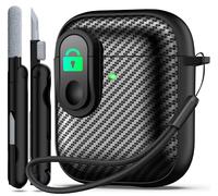 RFUNGUANGO pour Coque airpods 2 avec kit de Nettoyage, Conception de Verrouillage Anti-Chute, Protection puissante Contre Les Chutes, Fibre de Carbone Noire avec Coque airpods 2ème/1ère,Noir
