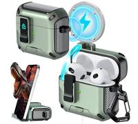 RFUNGUANGO pour étui AirPods 3, Chargement MagSafe, Pop-up Automatique avec Clip de Verrouillage de sécurité pour étui de Chargement AirPods 3e génération,Étui Vert Pomme Black-Switch
