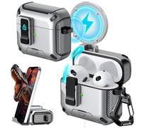 RFUNGUANGO pour étui AirPods 3, Chargement MagSafe, Pop-up Automatique avec Clip de Verrouillage de sécurité pour étui de Chargement AirPods 3e génération,Boîtier argenté Black-Switch