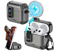 RFUNGUANGO pour étui AirPods 3, Chargement MagSafe, Pop-up Automatique avec Clip de Verrouillage de sécurité pour étui de Chargement AirPods 3e génération,Boîtier Gris Black-Switch