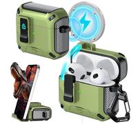 RFUNGUANGO pour étui AirPods 3, Chargement MagSafe, Pop-up Automatique avec Clip de Verrouillage de sécurité pour étui de Chargement AirPods 3e génération,Boîtier Vert Olive Black-Switch