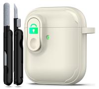 RFUNGUANGO pour étui AirPods avec kit de Nettoyage, Conception de Verrouillage Anti-Chute, Protection puissante Contre Les Chutes, Surface agréable au Toucher avec AirPods 2ème/1er étui,Café Blanc