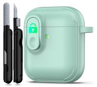 RFUNGUANGO pour étui AirPods avec kit de Nettoyage, Conception de Verrouillage Anti-Chute, Protection puissante Contre Les Chutes, Surface agréable au Toucher avec AirPods 2ème/1er étui,Vert Clair