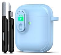 RFUNGUANGO pour étui AirPods avec kit de Nettoyage, Conception de Verrouillage Anti-Chute, Protection puissante Contre Les Chutes, Surface agréable au Toucher avec AirPods 2ème/1er étui,Bleu Clair