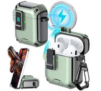 RFUNGUANGO pour étui AirPods, Chargement MagSafe, Pop-up Automatique avec Clip de Verrouillage de sécurité pour étui de Chargement AirPods 2ème/1ère génération,Étui Vert Pomme Black-Switch
