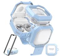 RFUNGUANGO [Version améliorée] Coque en Fibre de Carbone, Coque avec verrou pour Samsung Galaxy Buds 2 Pro/Buds Pro/Buds Live/Buds 2, Coque de Protection/Galaxy Buds FE,Bleu Ciel