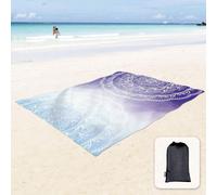 Rfvvv-Couverture De Plage Douce Et Soyeuse Tapis Anti-Sable Avec Poches D'angle Sac En Filet 215x183cm, Fête À La Plage, Camping, Bleu Violet