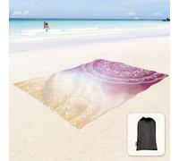 Rfvvv-Couverture De Plage Douce Et Soyeuse Tapis Anti-Sable Avec Poches D'angle Sac En Filet 215x183cm, Fête À La Plage, Camping, Violet Orange