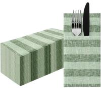 Rfvvv-Paw Serviettes En Papier Airlaid. 40 X 40cm. Pliable 1/8 -25 Pièces Décoration De Table Horeca. Naturel, Rayures Vertes - La Texture Du Tissu, Une Grande Décoration Pour Toute Table.