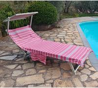 RFVVV-® Serviette de Plage Riviera 75x195cm en Coton, à Rayures/Serviette de Plage Chaise Longue avec Coussin, Poches et Sac de Transport/Rouge et Bleu