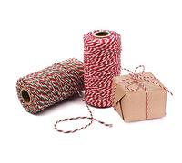 RFWIN Ficelle de Noël en coton pour travaux manuels Rouge/vert/blanc 200 m