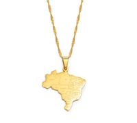 RFXSJY Collier Mappemonde Pendentif Carte Du Brésil Avec Nom De Ville Pendentif Colliers Cartes Du Brésil Femmes Hommes Hip Hop Bijoux Cadeaux De Vacances