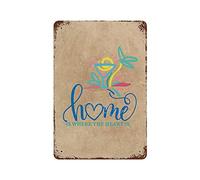 rfy9u7 Poster vintage en métal de 30,5 x 20,3 cm avec peinture rouille « Home is Where The Heart is Iron » - Décoration murale amusante à suspendre pour maison, bar, club, café, librairie, garage