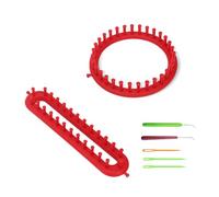 RFYTDCF Lot de 2 cadres à tricoter rouges - 19 cm - Ronds et rectangulaires de 26 cm - Avec crochet et aiguilles en plastique - Pour tricoter des écharpes, des gants, des bonnets