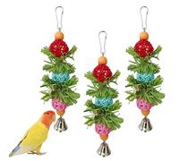 RFYTDCF Lot de 3 jouets à mâcher pour oiseaux multicolores avec boules en rotin pour perruches, perruches, conures, perroquets de petite et moyenne taille