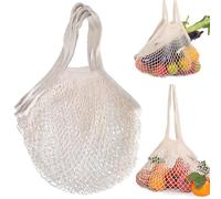RFYTDCF Lot de 3 sacs de courses pliables en maille filet réutilisable avec poignée - Long sac en maille de coton pour le rangement des fruits et légumes