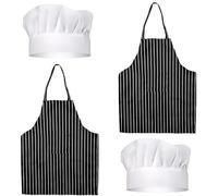 RFYTDCF Lot de 4 tabliers de chef et toque de chef, tablier réglable avec poche pour femme, tablier de cuisine noir et blanc pour adultes, café, hôtel, restaurant, noir/blanc, 29*23*2.5CM