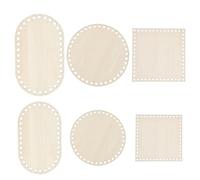 RFYTDCF Lot de 6 fonds de panier à crochet, 3 formes, fond de sac en bois tressé, avec trous, panier creux, pour plancher en bois, crochet, accessoires pour bricolage, paniers, porte-monnaie